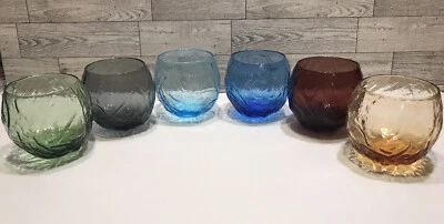 $45 • Buy 6 Vintage Morgantown Seneca Driftwood Crinkle ROLY POLY Glasses LOT