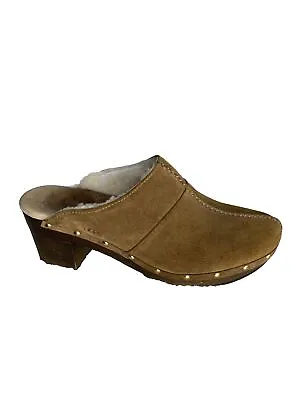 UGG Kassi 1013601 Chestnut Shearling Lined Slides Clogs Leather Suede Tan Sz 10 • $26.24