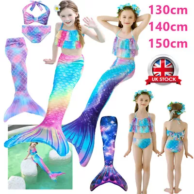 Mermaid Tails Swimsuit Girls Princess Bikini Set Beach Swimming Pool Kid Costume • £8.32