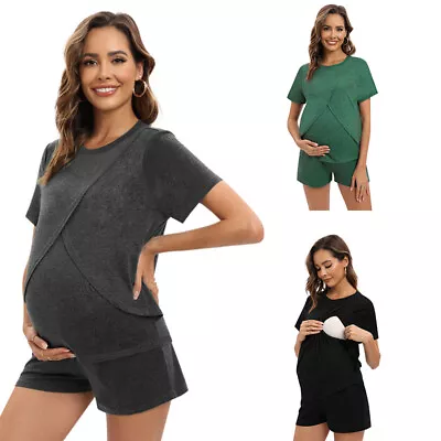 2pcs Women Nursing Maternity Pajama Set Breastfeeding Loungewear Sleep Tee Pants • $13.49