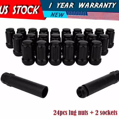 12mmx1.5 Wheel Lug Nuts 24x Black Truck Lug Nut Closed Cone Seat Acorn 6 Spline • $24.99