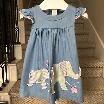 Mud Pie Elephant Appliqué  Blue Chambray Sleeveless Dress  12-18M • $16.99