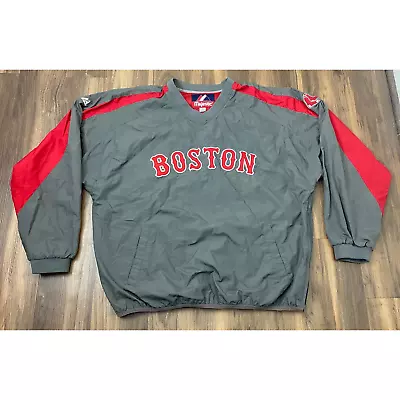 Men Majestic MLB Boston Red Sox Stitched Graphic Nylon Pullover Windbreaker XL • $34.99