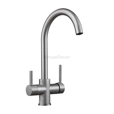 Kitchen Drinking Water Faucet Brushed Swivel Spout Water Mixer Tap RO 3 Way Taps • £70.20