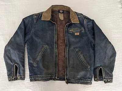 VTG Dickies Denim Blanket Lined Jacket Work Chore TAN Cord Collar Logo Medium  • $99