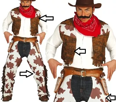 Mens Cowboy Fancy Dress Costume Cowboy Chaps & Waistcoat Outfit Fg • £23.99