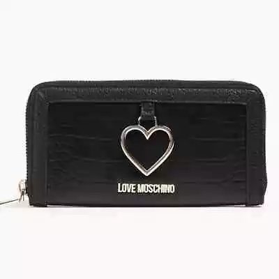 NWT Love Moschino Black Faux Leather Croc-Effect Zip Around Wallet • $125