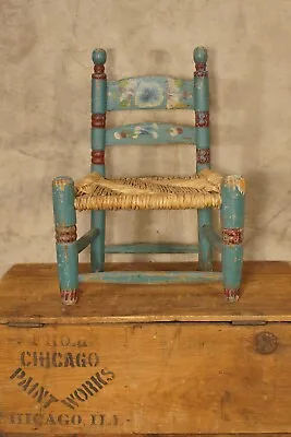 Vintage Ladder Back Primitive Child's Chair Mexico Painted Floral 17 X 12 X 9 • $35