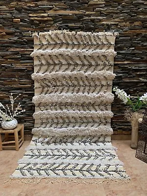 Moroccan Vintage Handira Wedding Blanket Handmade Berber Sequins Rug 03YS00451 • $1099.95