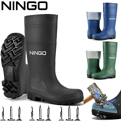 NINGO Men Steel Toe PVC Rain Boots Waterproof Cushioning Safety Work Boots Farm • $33.99