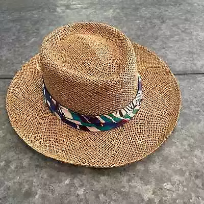 Vintage USA Straw Fedora Golf Sun Hat Large Outdoor Panama Boho Colorful Tan • $28