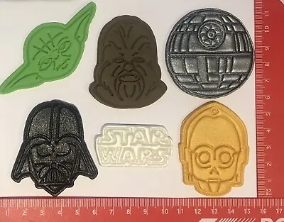 6X Edible Fondant Star Wars Cake/cupcake Toppers Death Star Darth Vader Yoda. • £9.99