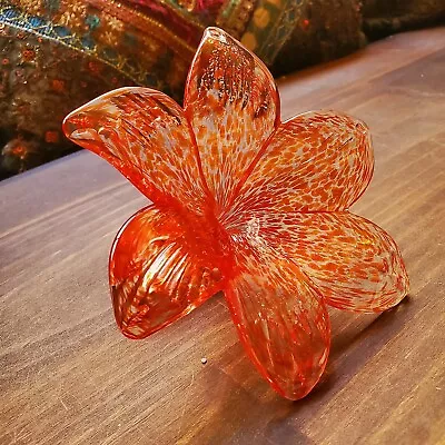Vintage Murano Hand Blown Art Glass Tiger Lily Orange Flower 5  • $29.75