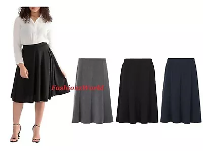 Women's Skirt Plain School Office Below Knee 27 Inch Half Elastic Waist 8 Panel • £13.99