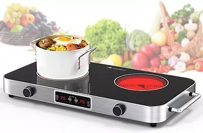 Electric Radiant Cooktop 2 Burner Portable Electric Stove Top Knob Control 110V • $113.99