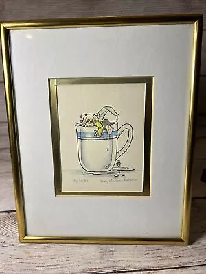 Vtg Signed Mary Hanson Roberts Art Print Fairy Coffee Cup “Little Dipper” 10x8” • $48.99