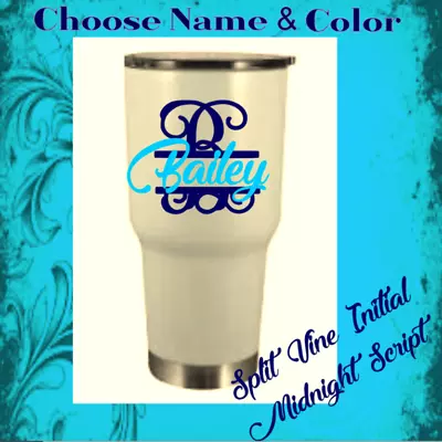 Monogram Vinyl Decal Sticker For Tumblers Cups Initial &Name Split Vine • $3.29