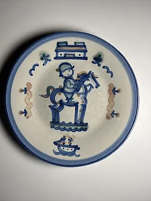 M A Hadley Pottery 9” Boy On A Horse Hand Painted Blue Stoneware Plate • $19.99