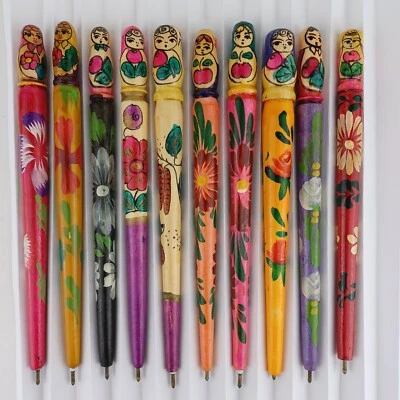 £18.20 • Buy 10 Wooden Pens Matryoshka Nesting Doll Style Russian Folk Art Handmade VTG [A]