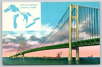 Postcard MI The Mackinac Bridge Five Mile Bridge • $4.21