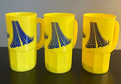 Vintage Cedar Point Plastic Souvenir Mugs Yellow W/t Blue Logos Lot Of 3 • $25