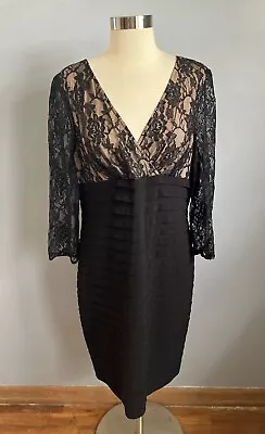 Adrianna Papell Dress Surplice Black Floral Lace Womens Size 16 • $20