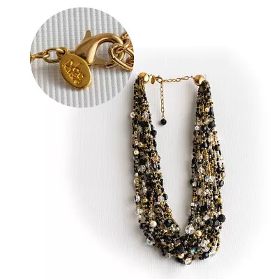 Joan Rivers Black And Gold Czech Bead Multi-Strand Torsade Necklace • £9.99
