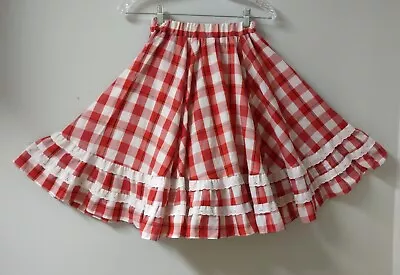 Vintage Jeri Bee Red Plaid Eyelet Full Circle Square Dance Skirt S • $20.99