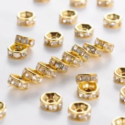 £3.24 • Buy Iron Rhinestone Spacer Beads,Grade B,Rondelle,Straight Edge,Gold 6mm