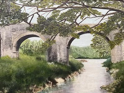 Original Vintage Retro Oil Painting Of Holne Bridge River Dart Dartmoor Devon • £65