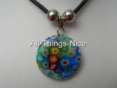 MILLEFIORI Murano Flower Glass 20mm CIRCLE Mix Colour Pendant Necklace Jewellery • £2