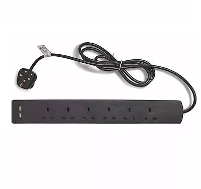 £11.99 • Buy 6-way Black Extension Lead With Usb Charging Port Extension Socket Lead 2m