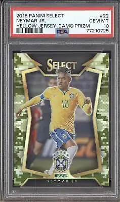 $399 • Buy Neymar Jr 2015-16 Panini Select Soccer 22 Camo - Yellow Jersey 104/249 PSA 10