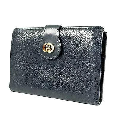 GUCCI GG Black Leather Wallet Bifold Wallet Purse Leather Mini Black X03-0100 • $129.99