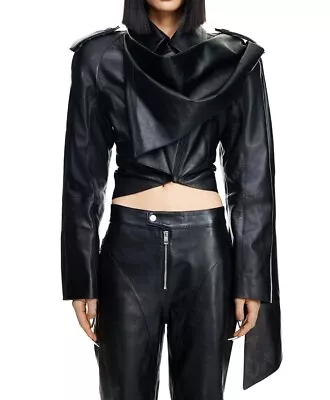 Mugler X H&M HM Scarf Detail Leather Jacket Black XS S XL Extra Small Large New • $683.78