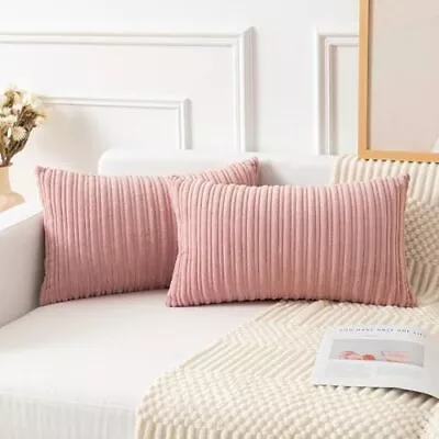 Kevin Textile 2 Pack Striped Corduroy Oblong Throw Pillow 12  X 20  Baby Pink • $28.33