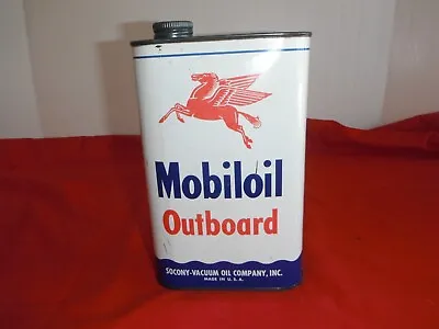 Vtg Mobiloil Outboard Motor Oil 1 Quart Metal Oil Can Outboard Mobil Oil • $85