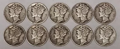 Mercury Silver Dimes Lot Of 10 Mixed Date • $17