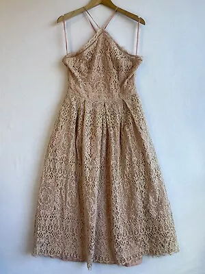$5 • Buy ASOS Size 14 Dusty Pink Lace Halter Tulle Lined Midi Dress Party Spring Racing