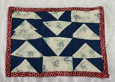 Vintage Antique Patchwork Sm. Quilt Table Topper Or Doll Quilt Triangles Blue • $5.45