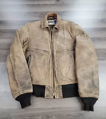 Vintage Schott Leather Flight Jacket Bomber Brown Motorcycle Size 38 USA Made • $149.95