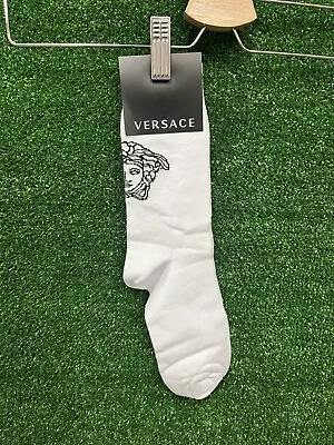 Versace Medusa Greek White And Black Socks Size Medium NWT • $95.55