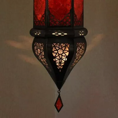 Red Traditional Moroccan Lantern With Ornate Metal Filigree Work • $130