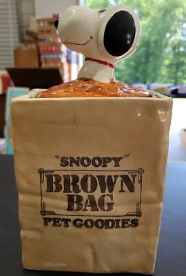 Vintage 1966 SNOOPY Cookie Jar Peanuts   BROWN BAG PET GOODIES Rare • $139.99