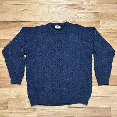 Vtg Carraig Donn Cable Knit Fisherman Sweater 100% Merino Wool Size L Ireland • $49.95