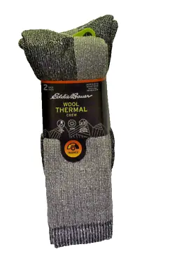 Eddie Bauer Men's Wool Thermal Crew Socks 2 Pair Pack One Size Heather Black New • $16.99