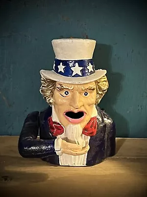 Uncle Sam I WANT YOU / Feed Me Cast Iron Mechanical Metal Bank USA Patriotic • $58.50