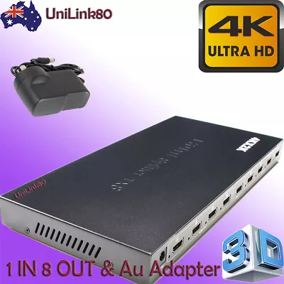 1 In 8 Out HDMI Splitter Switch 8 Port Repeater Amplifier Hub 3D 4K HD 1080P AUS • $32.79