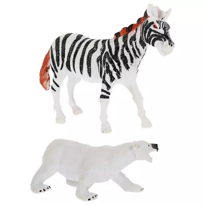  2 PCS Animal Ornaments Plastic For Polar Bear And Zebra Figurine • £13.18