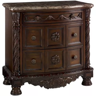 Bowery Hill 3 Drawer Marble Top Nightstand In Brown • $769.99